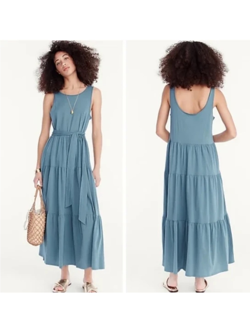 J.Crew Broken-in Jersey Tiered Maxi Dress Small Alhambra Green 
size Small